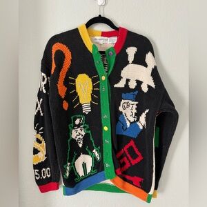 Rare Vintage 1990s The Eagle’s Eye Trademarks Monopoly Game Cardigan Sweater